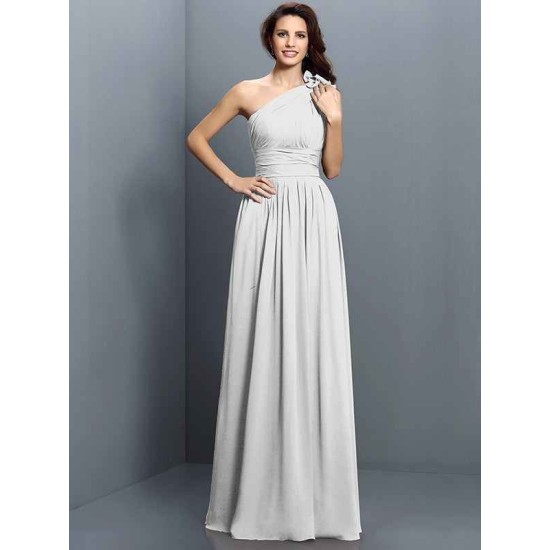 Charming One Shoulder Pleats Sleeveless Long Chiffon Bridesmaid Dresses