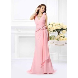 Mermaid Gorgeous V-neck Hand-Made Flower Sleeveless Long Chiffon Bridesmaid Dresses