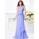 Mermaid Gorgeous V-neck Hand-Made Flower Sleeveless Long Chiffon Bridesmaid Dresses