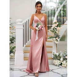 Beautiful Ruched V-neck Sleeveless Bridesmaid Dresses