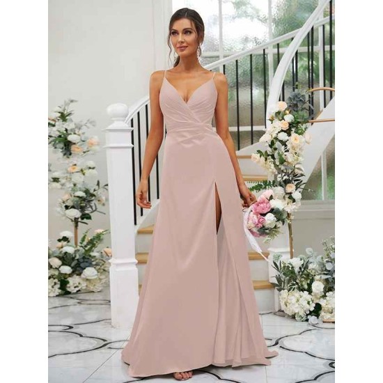 Beautiful Ruched V-neck Sleeveless Bridesmaid Dresses