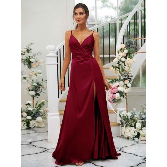 Beautiful Ruched V-neck Sleeveless Bridesmaid Dresses