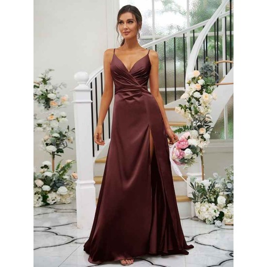 Beautiful Ruched V-neck Sleeveless Bridesmaid Dresses