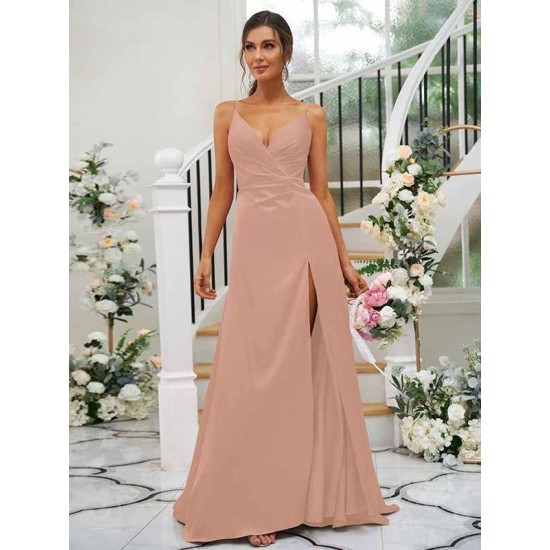 Beautiful Ruched V-neck Sleeveless Bridesmaid Dresses