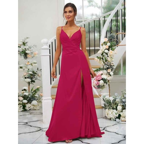 Beautiful Ruched V-neck Sleeveless Bridesmaid Dresses