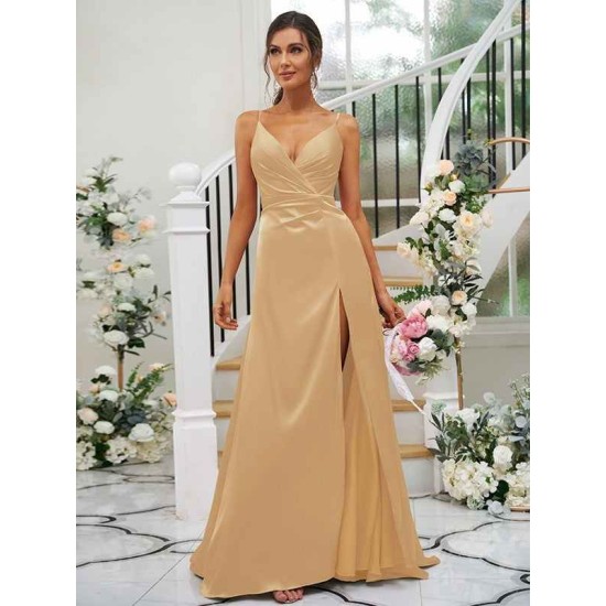 Beautiful Ruched V-neck Sleeveless Bridesmaid Dresses