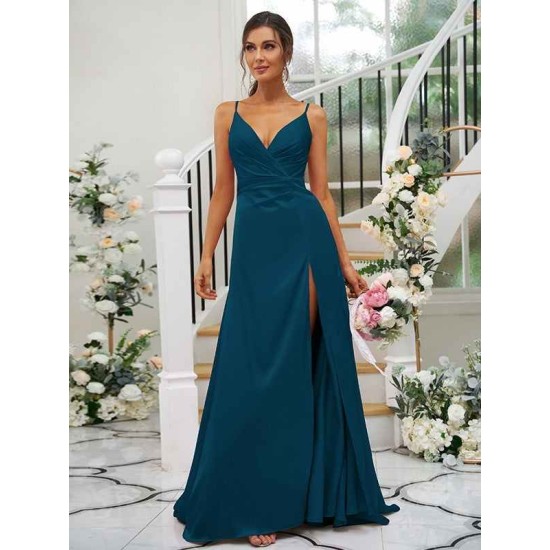 Beautiful Ruched V-neck Sleeveless Bridesmaid Dresses
