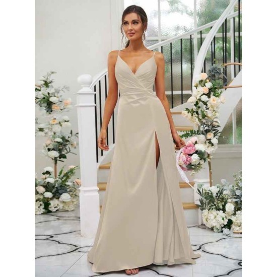 Beautiful Ruched V-neck Sleeveless Bridesmaid Dresses