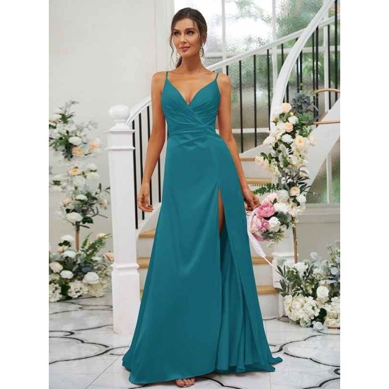 Beautiful Ruched V-neck Sleeveless Bridesmaid Dresses