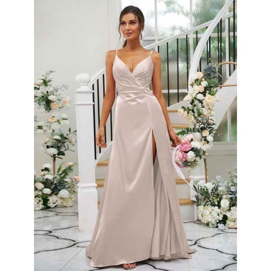 Beautiful Ruched V-neck Sleeveless Bridesmaid Dresses