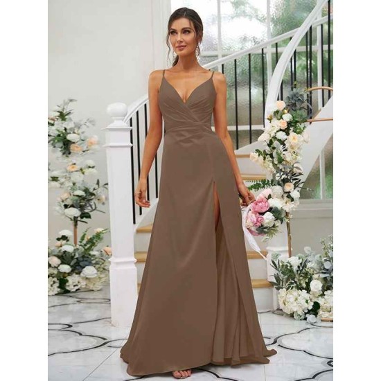 Beautiful Ruched V-neck Sleeveless Bridesmaid Dresses