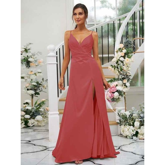 Beautiful Ruched V-neck Sleeveless Bridesmaid Dresses
