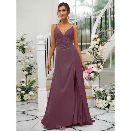 Beautiful Ruched V-neck Sleeveless Bridesmaid Dresses