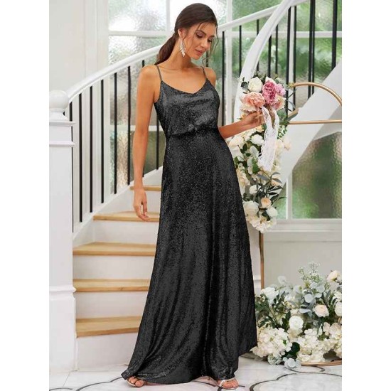 Modern Ruched Sequins Straps Sleeveless Bridesmaid Dresses
