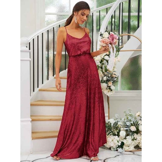 Modern Ruched Sequins Straps Sleeveless Bridesmaid Dresses
