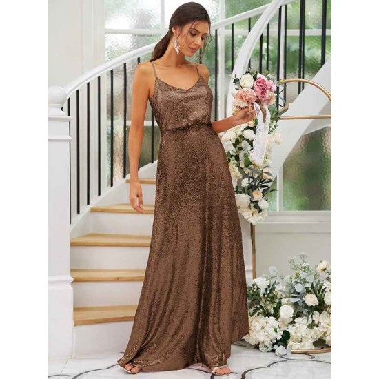 Modern Ruched Sequins Straps Sleeveless Bridesmaid Dresses