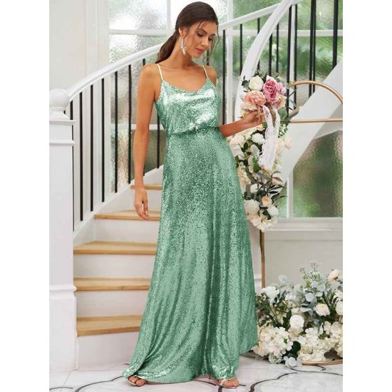 Modern Ruched Sequins Straps Sleeveless Bridesmaid Dresses