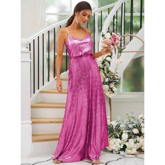 Modern Ruched Sequins Straps Sleeveless Bridesmaid Dresses