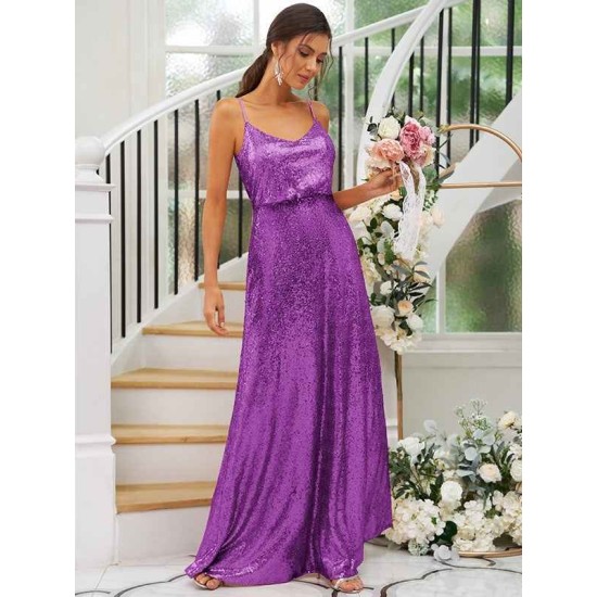 Modern Ruched Sequins Straps Sleeveless Bridesmaid Dresses