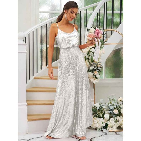 Modern Ruched Sequins Straps Sleeveless Bridesmaid Dresses