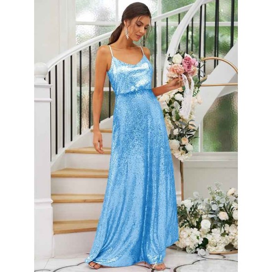 Modern Ruched Sequins Straps Sleeveless Bridesmaid Dresses