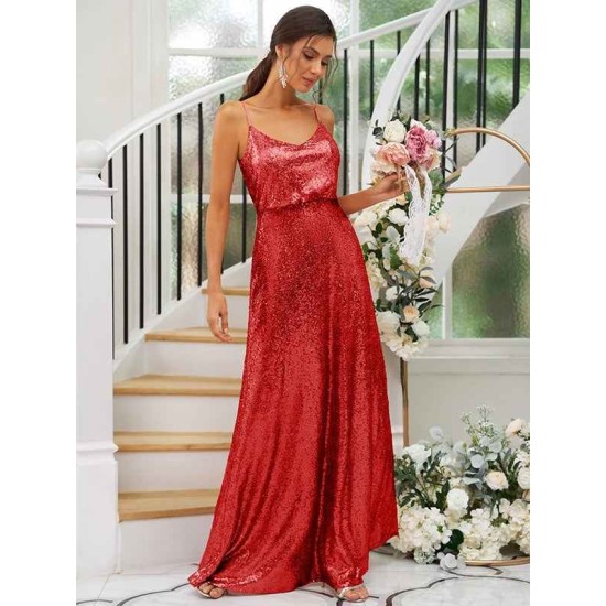 Modern Ruched Sequins Straps Sleeveless Bridesmaid Dresses