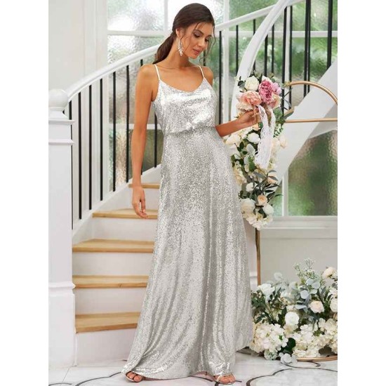 Modern Ruched Sequins Straps Sleeveless Bridesmaid Dresses