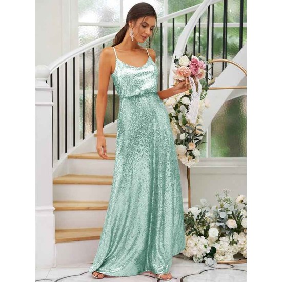 Modern Ruched Sequins Straps Sleeveless Bridesmaid Dresses