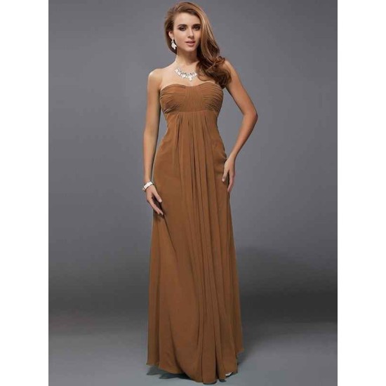 Charming Strapless Sleeveless Ruffles Long Chiffon Bridesmaid Dresses