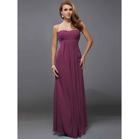Charming Strapless Sleeveless Ruffles Long Chiffon Bridesmaid Dresses