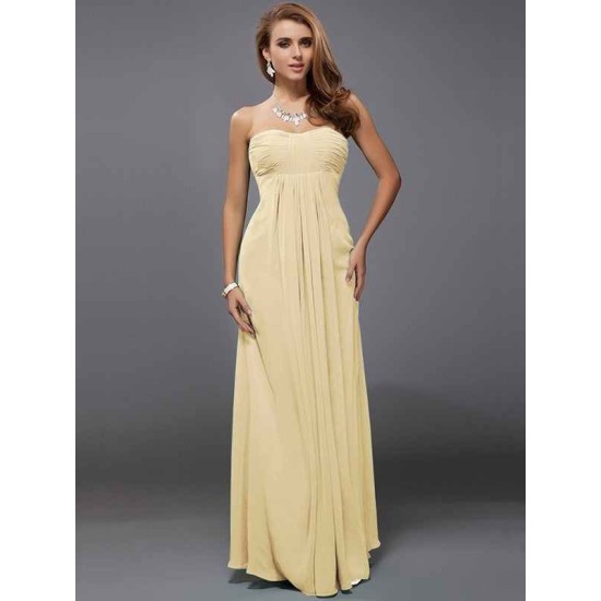 Charming Strapless Sleeveless Ruffles Long Chiffon Bridesmaid Dresses