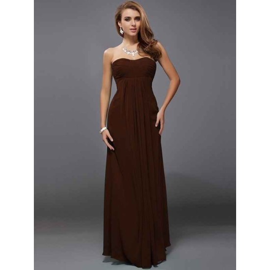 Charming Strapless Sleeveless Ruffles Long Chiffon Bridesmaid Dresses