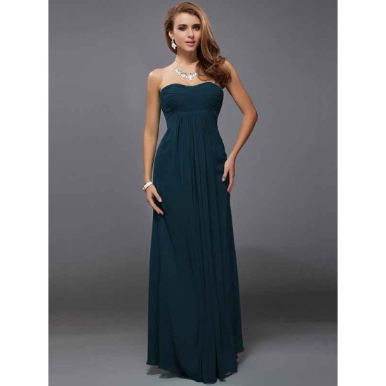 Charming Strapless Sleeveless Ruffles Long Chiffon Bridesmaid Dresses