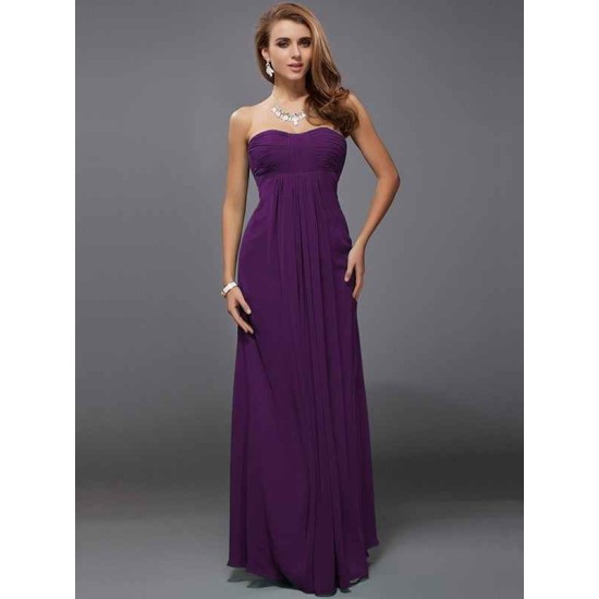 Charming Strapless Sleeveless Ruffles Long Chiffon Bridesmaid Dresses