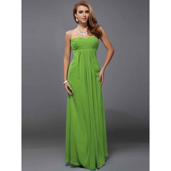 Charming Strapless Sleeveless Ruffles Long Chiffon Bridesmaid Dresses
