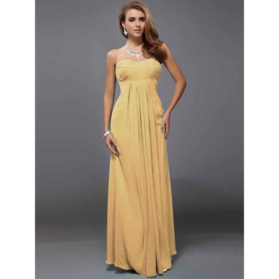 Charming Strapless Sleeveless Ruffles Long Chiffon Bridesmaid Dresses