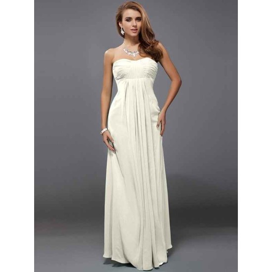 Charming Strapless Sleeveless Ruffles Long Chiffon Bridesmaid Dresses