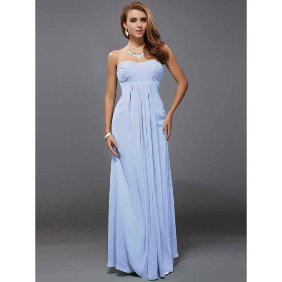 Charming Strapless Sleeveless Ruffles Long Chiffon Bridesmaid Dresses
