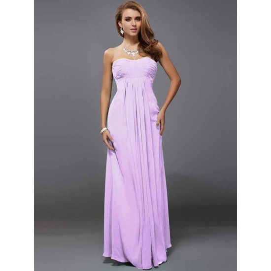 Charming Strapless Sleeveless Ruffles Long Chiffon Bridesmaid Dresses