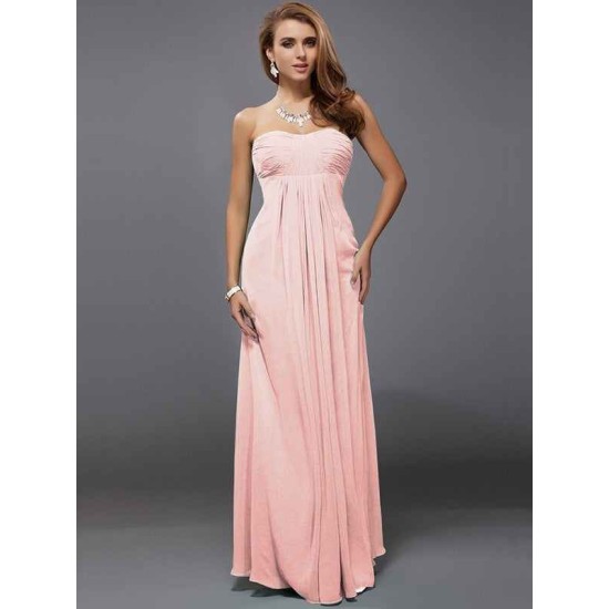 Charming Strapless Sleeveless Ruffles Long Chiffon Bridesmaid Dresses