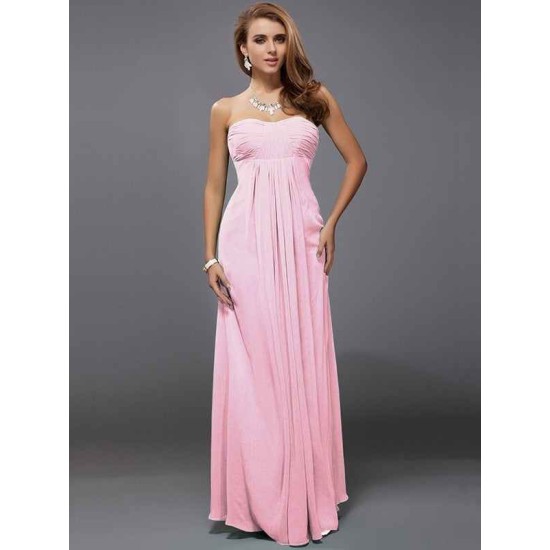 Charming Strapless Sleeveless Ruffles Long Chiffon Bridesmaid Dresses