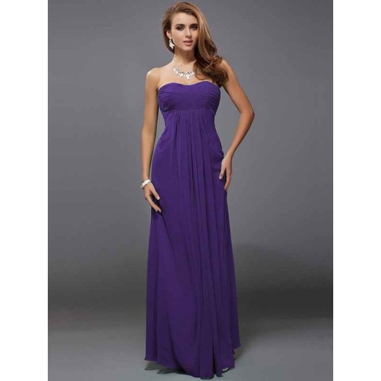 Charming Strapless Sleeveless Ruffles Long Chiffon Bridesmaid Dresses