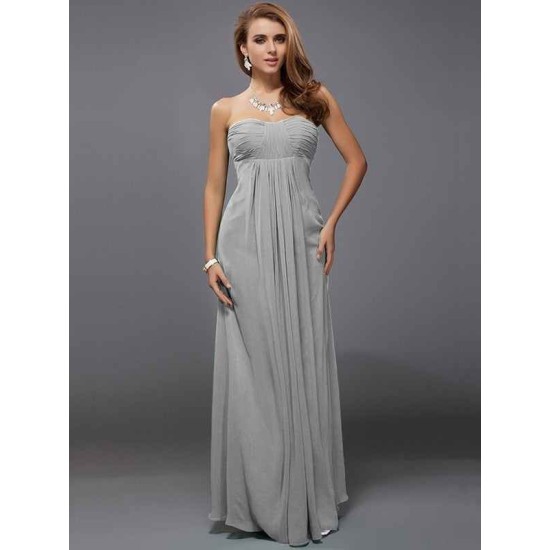 Charming Strapless Sleeveless Ruffles Long Chiffon Bridesmaid Dresses