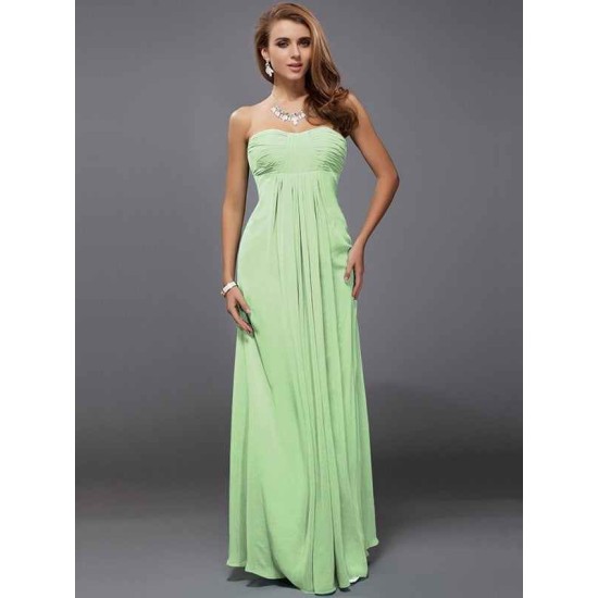 Charming Strapless Sleeveless Ruffles Long Chiffon Bridesmaid Dresses