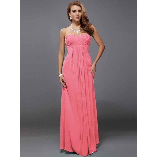 Charming Strapless Sleeveless Ruffles Long Chiffon Bridesmaid Dresses