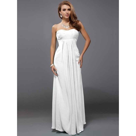Charming Strapless Sleeveless Ruffles Long Chiffon Bridesmaid Dresses