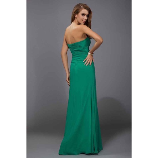 Charming Strapless Sleeveless Ruffles Long Chiffon Bridesmaid Dresses