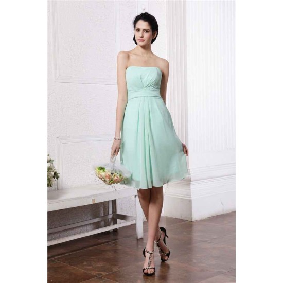 Charming Strapless Sleeveless Pleats Short Chiffon Bridesmaid Dresses