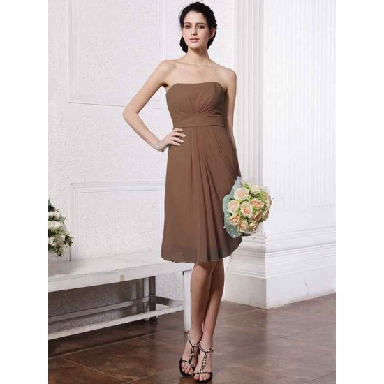 Charming Strapless Sleeveless Pleats Short Chiffon Bridesmaid Dresses