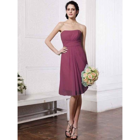 Charming Strapless Sleeveless Pleats Short Chiffon Bridesmaid Dresses